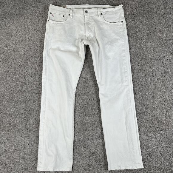 Polo Ralph Lauren Jeans Mens 38x30 White Chalk Slim Straight Denim Preppy - Picture 1 of 14